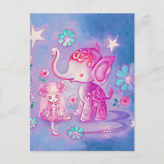 Cute Elephant met roze reuzenmeisje Briefkaart (Voorkant)
