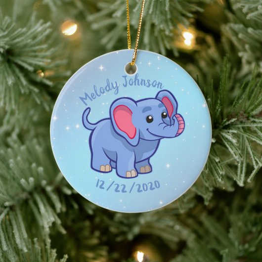 Cute Elephant Monogram Name & B Day Keramisch Ornament (Boom)