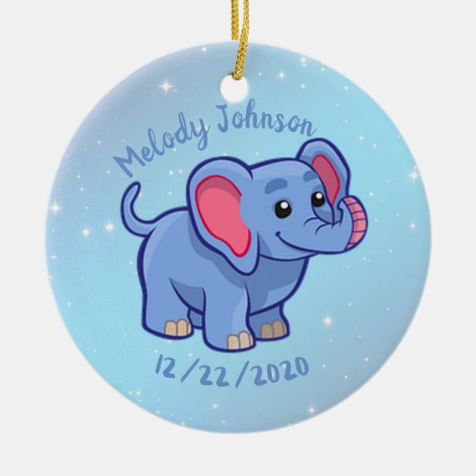 Cute Elephant Monogram Name & B Day Keramisch Ornament (Voorkant)