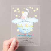 Cute Elephant Moon Stars Acrylic Invitation Acryl Uitnodigingen (Insitu (Draagbaar))