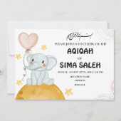 Cute Elephant Muslim Aqiqah Invitation Kaart (Voorkant)