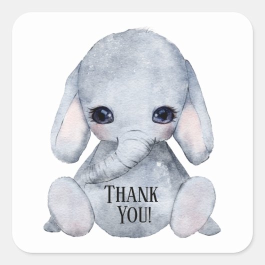 Cute Elephant Name Waterverf Bedankt Vierkante Sticker (Voorkant)