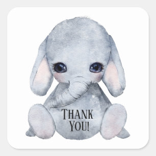 Cute Elephant Name Waterverf Bedankt Vierkante Sticker