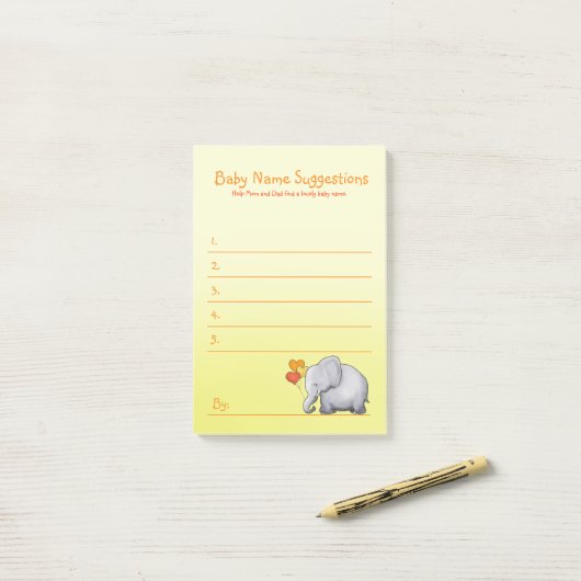 Cute Elephant Neutral Baby shower Suggest-naam Post-it® Notes (Op bureau)
