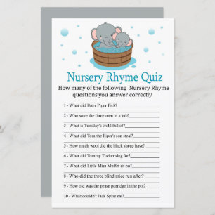Cute Elephant Nursery Rhyme Quiz baby shower game