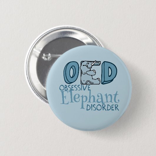 Cute Elephant Obsoned Blue Ronde Button 5,7 Cm (Voorkant /achterkant)