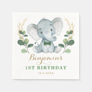 Cute Elephant Oerwoud Greenery 1st Birthday Servet