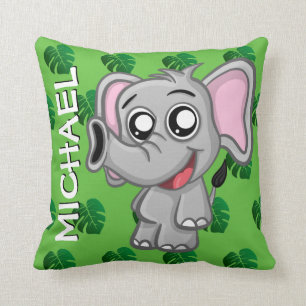 Cute Elephant Oerwoud Rainforest Green Name Cartoo Kussen