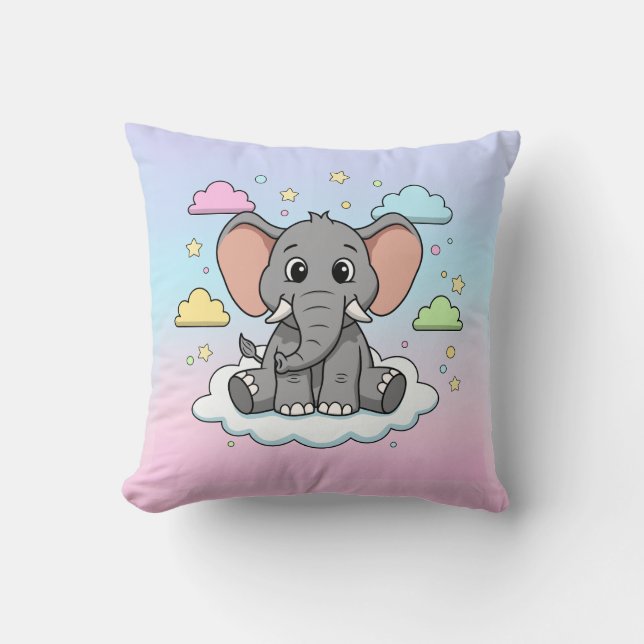 Cute Elephant on Cloud - I'm Ele-Fun-t Pun Kussen (Voorkant)