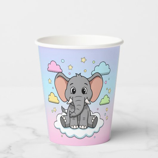 Cute Elephant on Cloud - I'm Ele-Fun-t Pun Papieren Bekers (Achterkant)