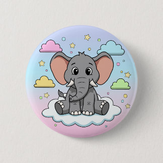Cute Elephant on Cloud - I'm Ele-Fun-t Pun Ronde Button 5,7 Cm