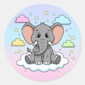 Cute Elephant on Cloud - I'm Ele-Fun-t Pun Ronde Sticker (Voorkant)