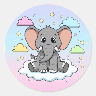 Cute Elephant on Cloud - I'm Ele-Fun-t Pun Ronde Sticker