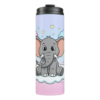 Cute Elephant on Cloud - I'm Ele-Fun-t Pun Thermosbeker