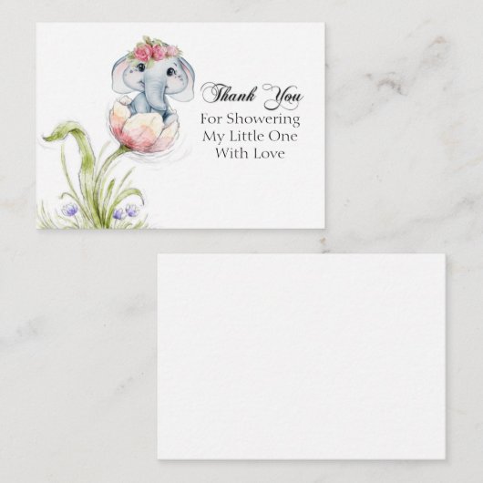 Cute Elephant on Flower Petals Dank u Notitiekaartje (Voorkant / Achterkant)