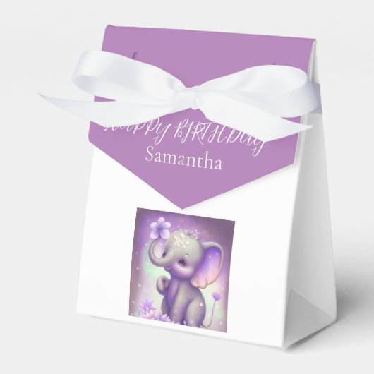 Cute Elephant Paars Birthday Favor Box Bedankdoosjes (Voorkant Zijde)