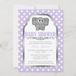 Cute Elephant Paars Polka Dot Baby shower Kaart