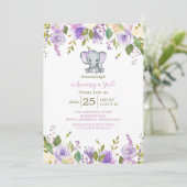 Cute Elephant Paars Spring Florence Baby shower Kaart (Staand voorkant)