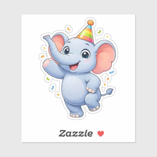 Cute Elephant Party Custom-Cut Vinyl Sticker (Vel)