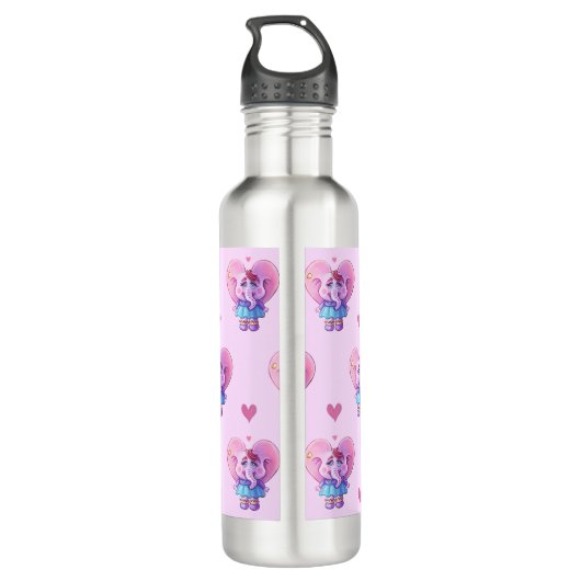 Cute Elephant Pattern (met Jouw naam) Waterfles (Achterkant)