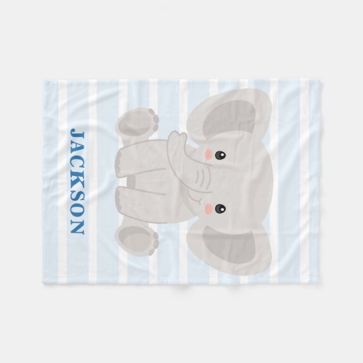 Cute Elephant Personalized Baby Boy Fleece Deken (Voorkant (Horizontaal))