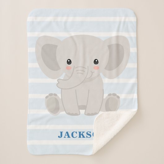 Cute Elephant Personalized Baby Boy Sherpa Deken (Voorkant)