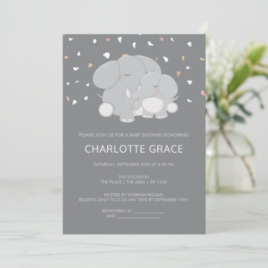 Cute Elephant Personalized Baby shower Kaart (Staand voorkant)
