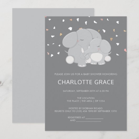 Cute Elephant Personalized Baby shower Kaart (Voorkant / Achterkant)