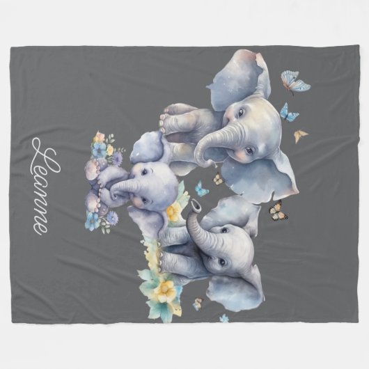 Cute Elephant Personalized Fleece Deken (Voorkant (Horizontaal))