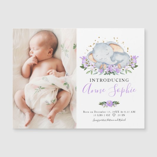 Cute Elephant Photo Birth Announcement Cards (Voorkant)
