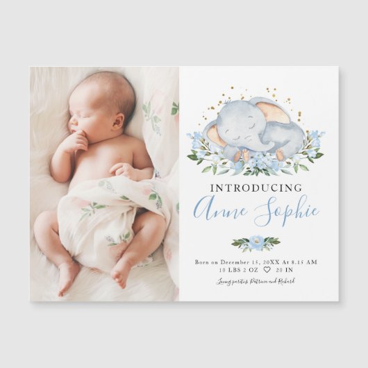 Cute Elephant Photo Birth Announcement Cards (Voorkant)