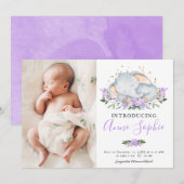 Cute Elephant Photo Birth Announcement Cards Kaart (Voorkant / Achterkant)