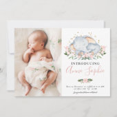 Cute Elephant Photo Birth Announcement Cards Kaart (Voorkant)