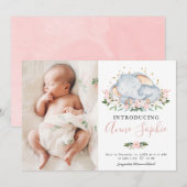 Cute Elephant Photo Birth Announcement Cards Kaart (Voorkant / Achterkant)