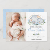 Cute Elephant Photo Birth Announcement Cards Kaart (Voorkant / Achterkant)