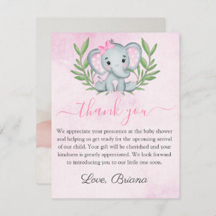 Cute Elephant Photo Tropical Girl Baby shower Invi Kaart