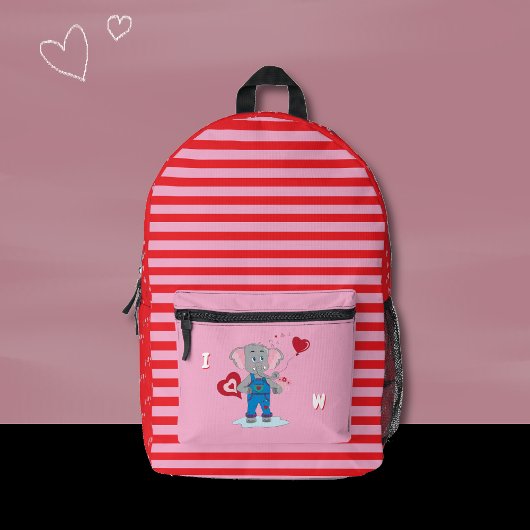 Cute Elephant Pink and Red Kid Monogram Backpack  Bedrukte Rugzak