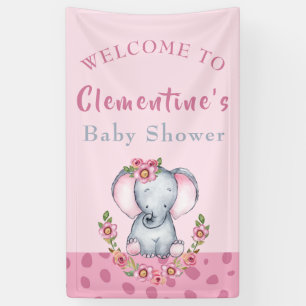 Cute Elephant Pink Animal Baby shower Welkom Spandoek