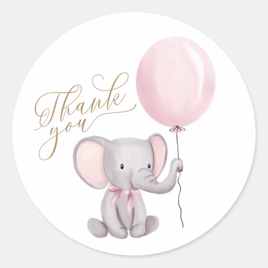 Cute Elephant Pink Ballon Baby shower Hartelijk da Ronde Sticker (Voorkant)