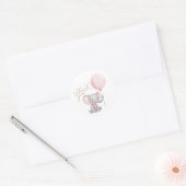 Cute Elephant Pink Ballon Baby shower Hartelijk da Ronde Sticker (Envelop)