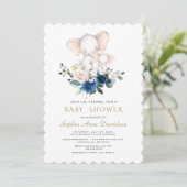 Cute Elephant Pink Blue Flowers Baby shower Kaart (Staand voorkant)