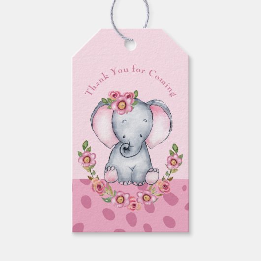 Cute Elephant Pink Boho Floral Baby shower Cadeaulabel (Voorkant)
