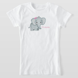 Cute Elephant Pink Bow Name Kinder Girls T-shirt