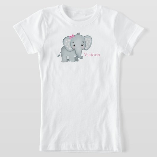 Cute Elephant Pink Bow Name Kinder Girls T-shirt (Laagn)