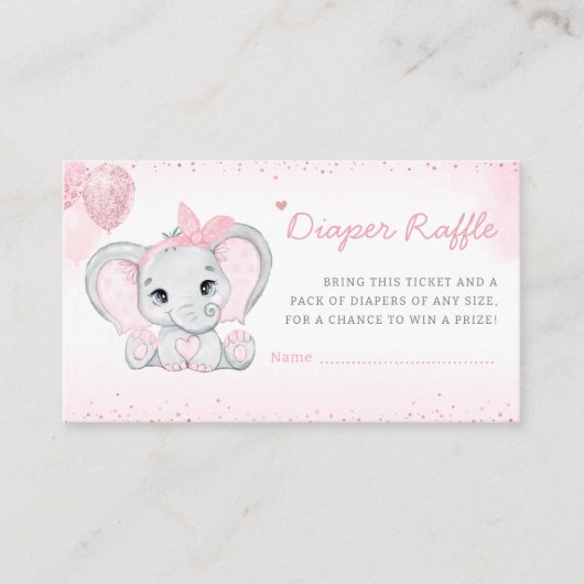 Cute Elephant Pink Diaper Raffle Baby Girl Shower Informatiekaartje (Voorkant)