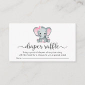 Cute Elephant Pink Diaper Raffle Baby Girl Shower Informatiekaartje (Voorkant)