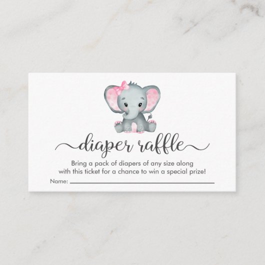 Cute Elephant Pink Diaper Raffle Baby Girl Shower Informatiekaartje (Voorkant)