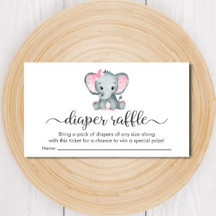 Cute Elephant Pink Diaper Raffle Baby Girl Shower Informatiekaartje