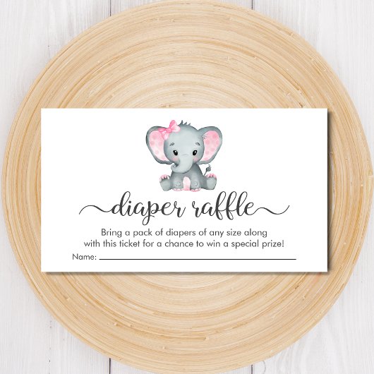 Cute Elephant Pink Diaper Raffle Baby Girl Shower Informatiekaartje