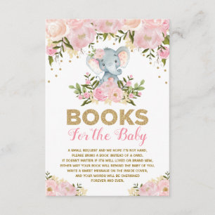 Cute Elephant Pink Floral Baby Girl Book Request Informatiekaartje